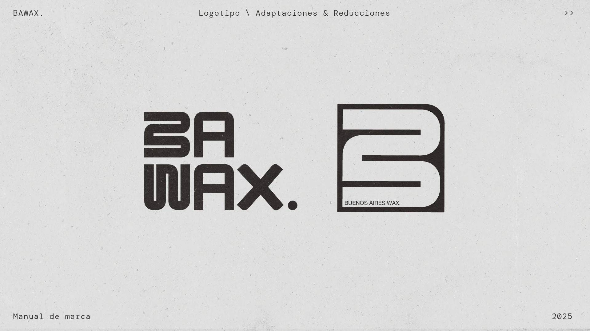 Logo adaptations and reductions: the stacked BA WAX mark and the boxed B monogram.