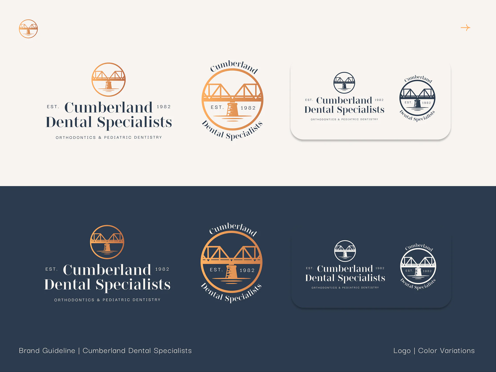 Color variations of the logo and seal on cream and on navy.