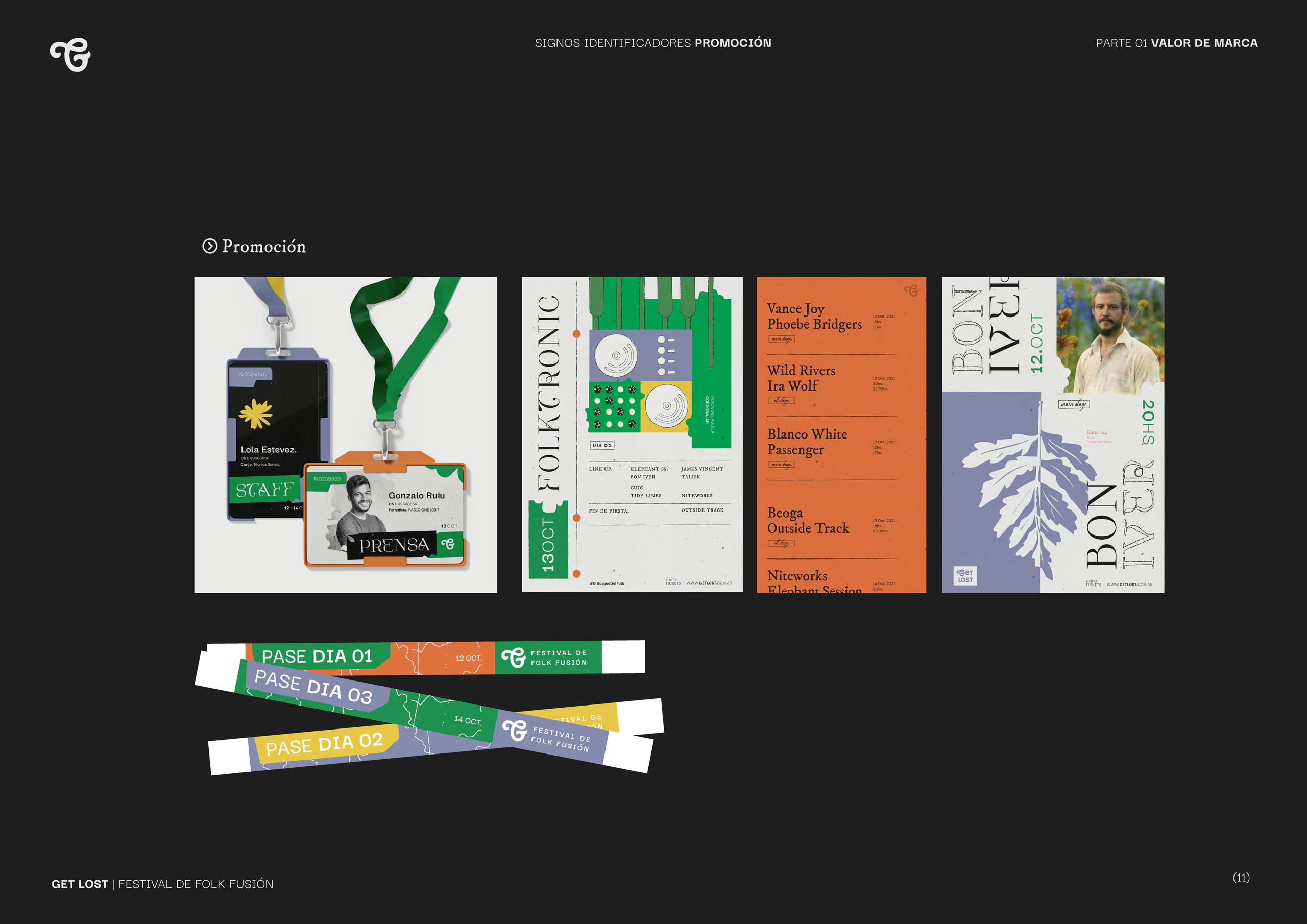 Credentials, wristbands and promotional pieces on black.