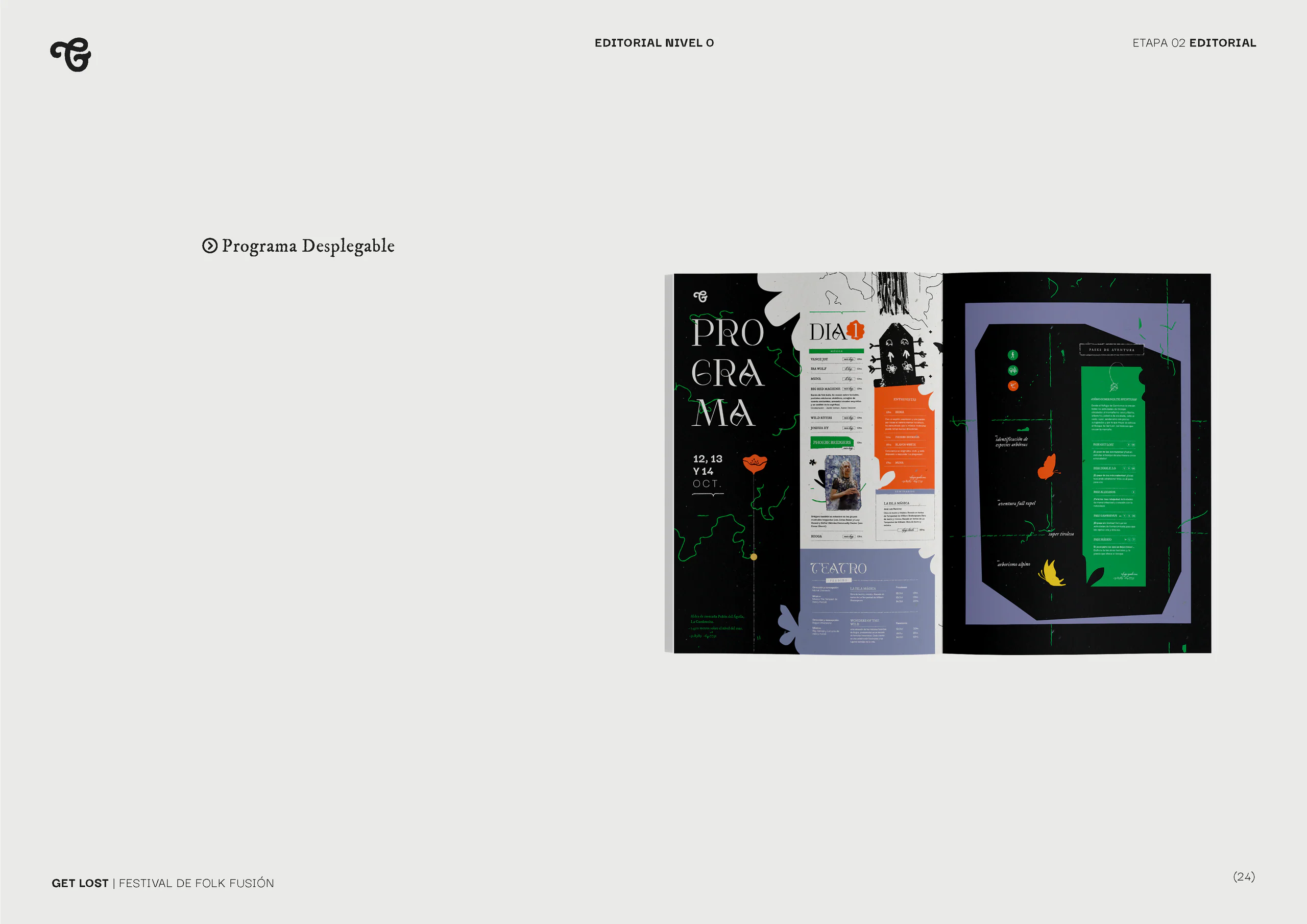 The fold-out program, closed: “Programa” in large type next to its lilac and green panels.