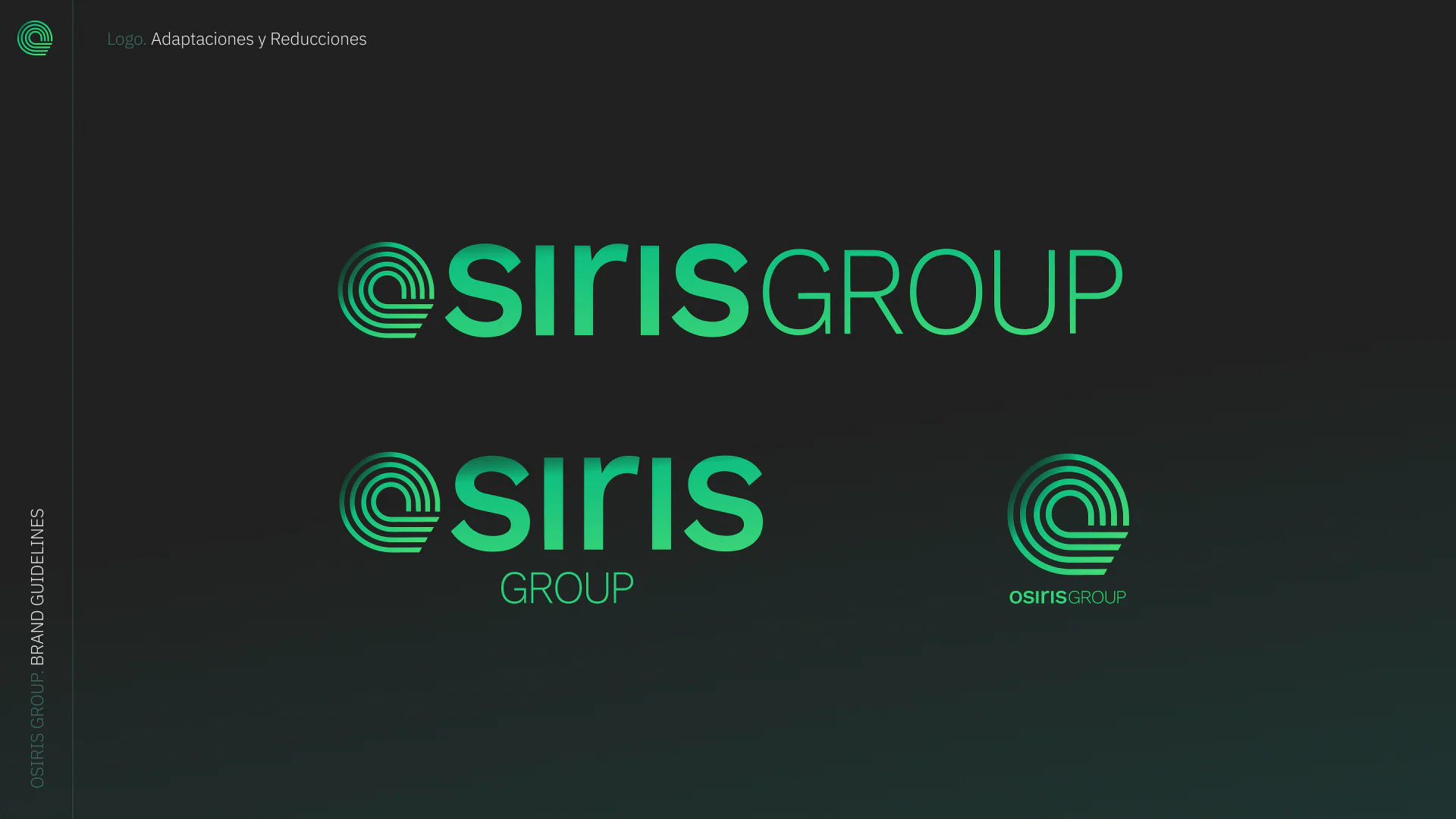 Guidelines page: the Osiris Group logo in horizontal, stacked and symbol-only versions.
